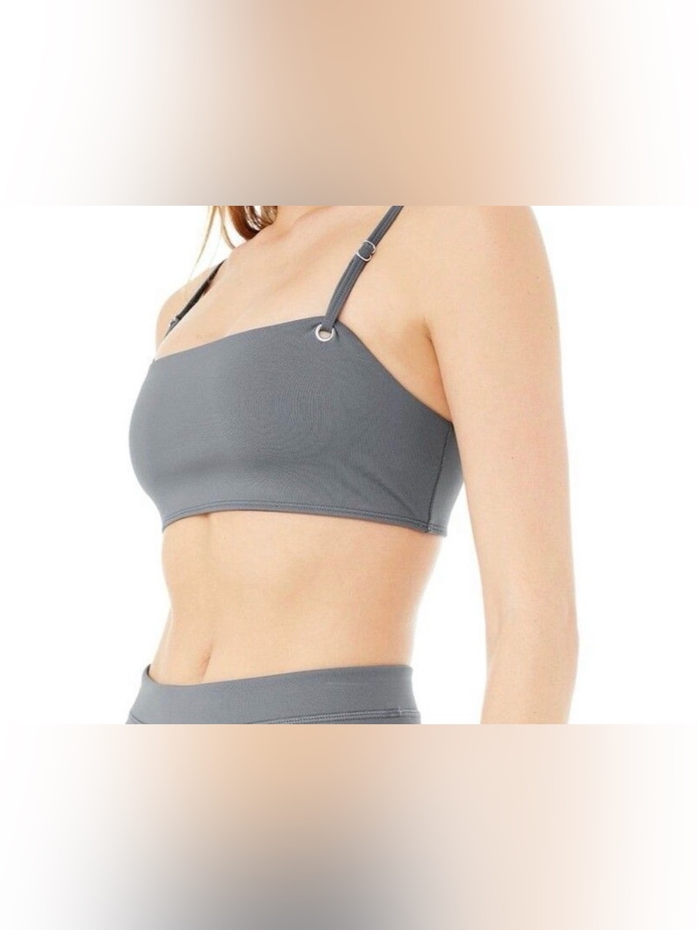 Alo Yoga Thrill Seeker Sport Bra Bandeau Steel Blue Gray Grommet Detail XS